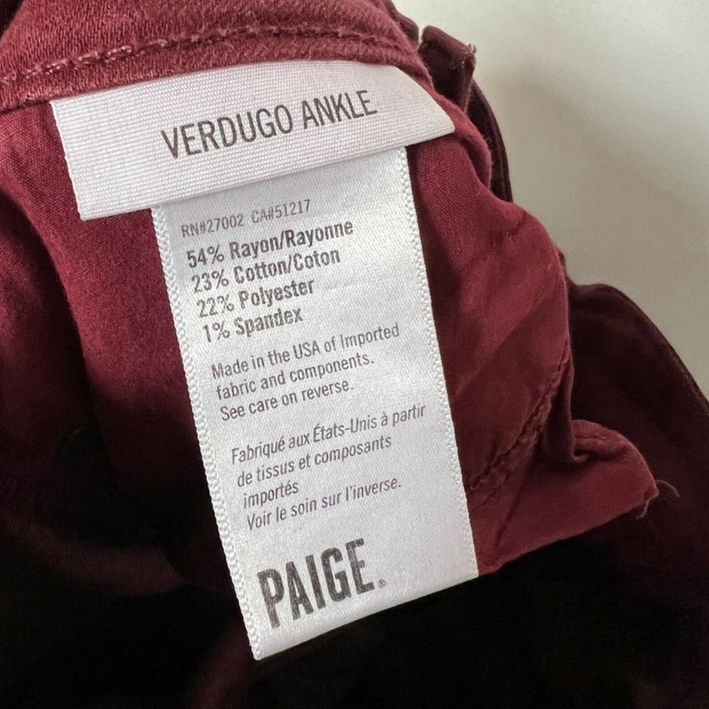 Paige Verdugo Ankle Skinny Jeans Deep Syrah Stretch Denim Low Rise Women Size 27 - Picture 6 of 7